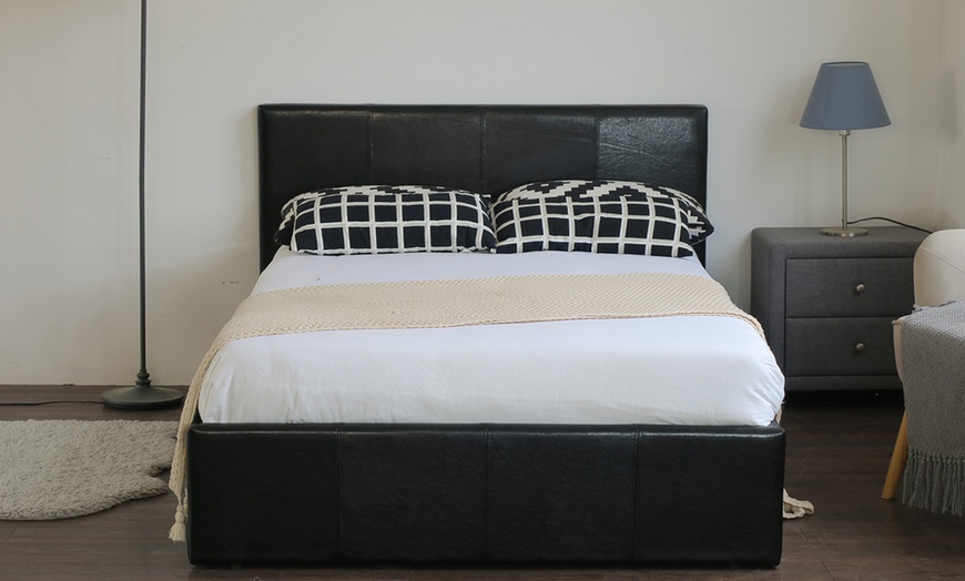 Image 8: Modernique Faux Leather Bed Frame with Hidden Storage