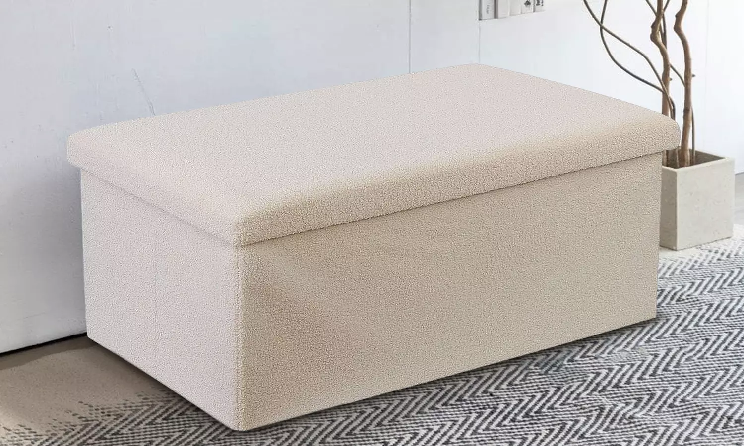 Teddy Boucle Storage Ottoman or Foldable Cube Footstool