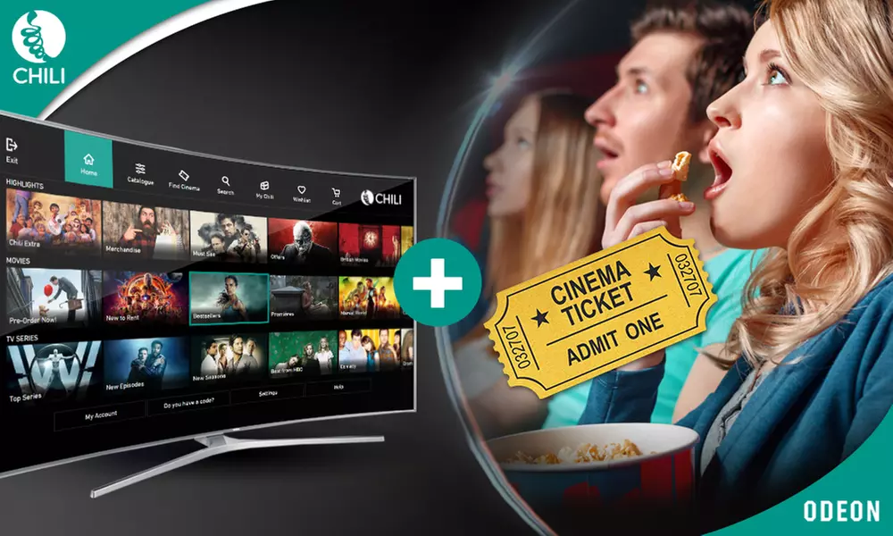 £10 Towards the Newest Movies from CHILI plus a Cinema Ticket at ODEON Cinemas (Up to 75% Off) - Primary Image