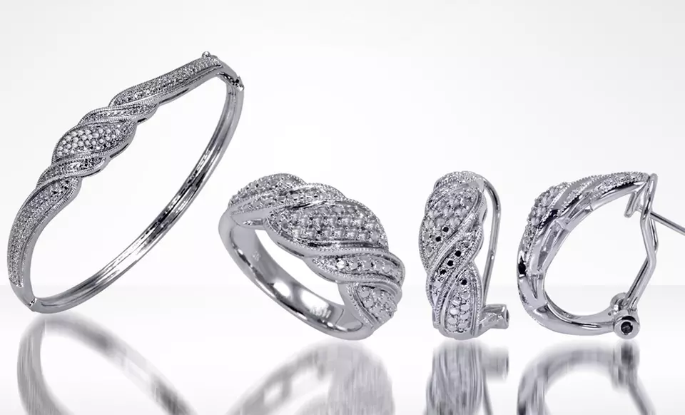 1.00 ct.tw. Diamond Jewelry 4-Piece Set ﻿with Earrings, a Necklace, Bracelet, and Ring. Free Returns.  - Second Medium