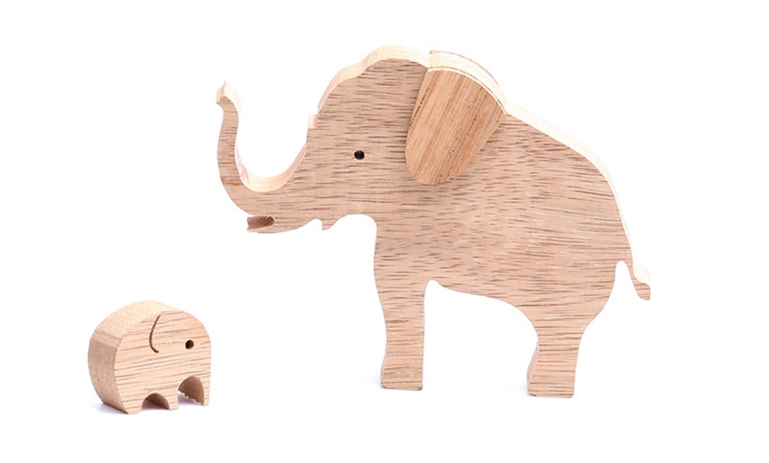 Image 2: Wooden Mother and Baby Elephant Ornament