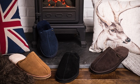 Chaussons pour homme en cuir et peau de mouton de la marque