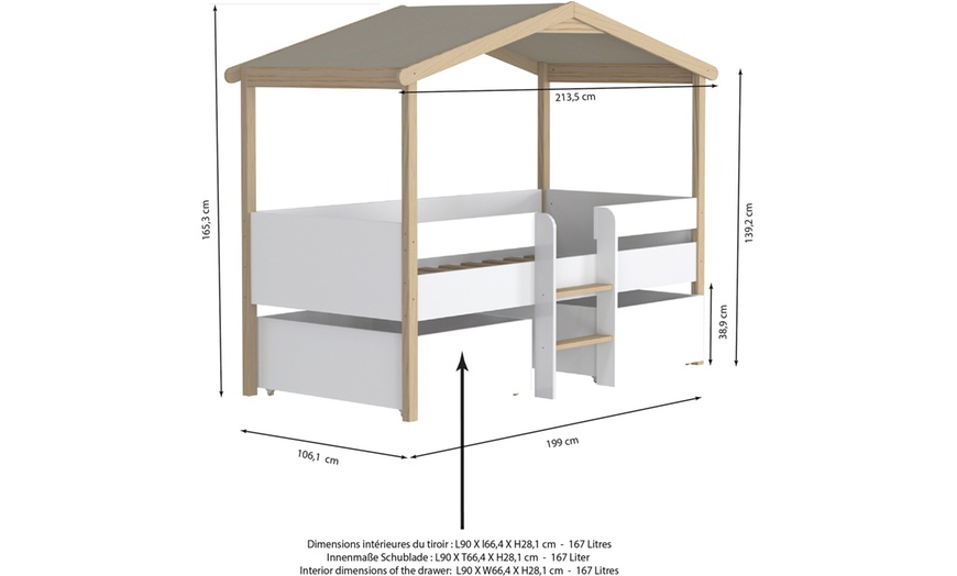 Image 5: Lit cabane "Piloti" blanc et naturel 90 x 190 cm de Weber Industries