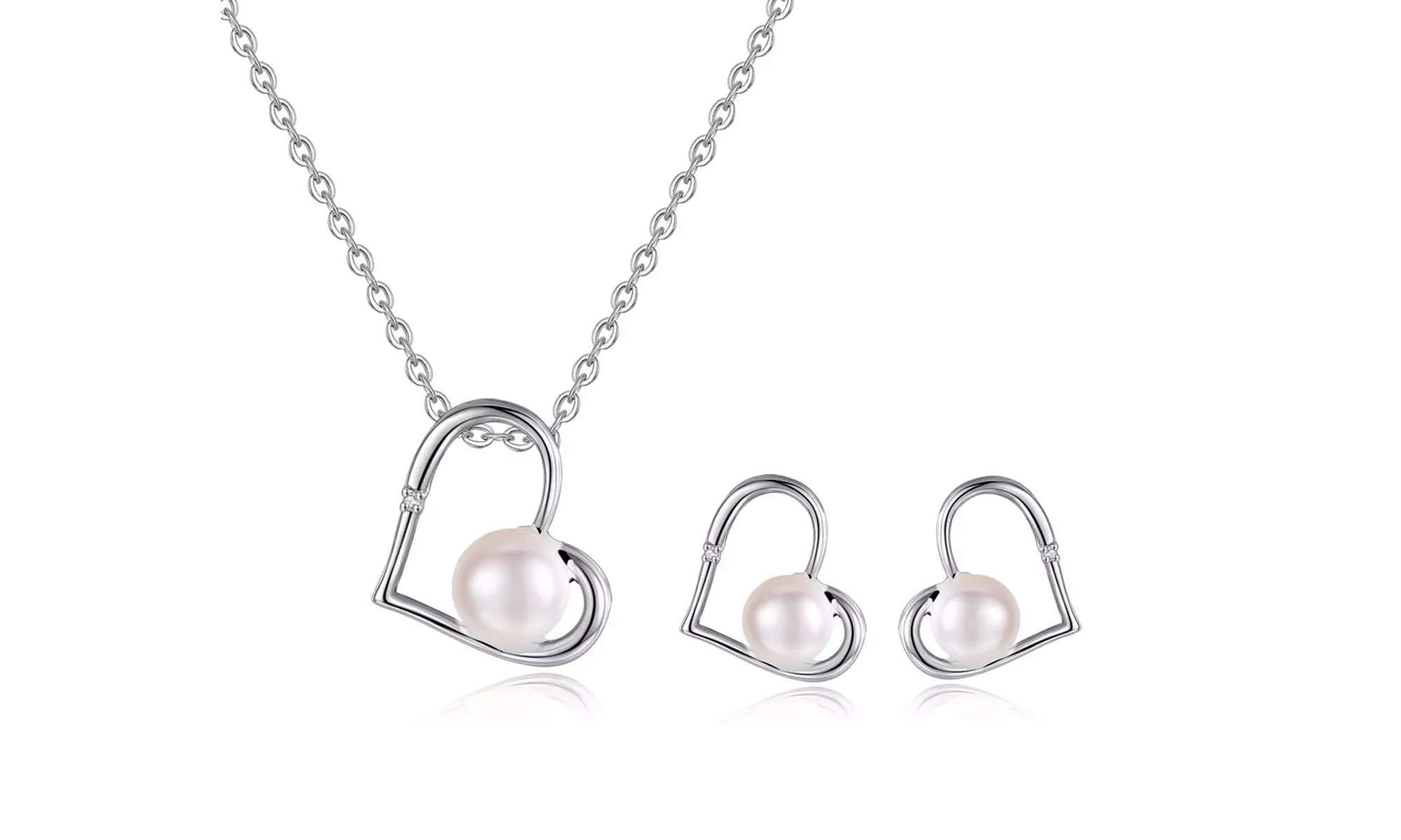 Parure pendentif et boucles d'oreilles rhodium perle d'eau douce et diamant 0,015 carats - Primary Image