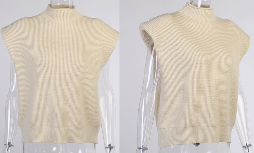 Image 6: Sleeveless Shoulder Pads Knit Top