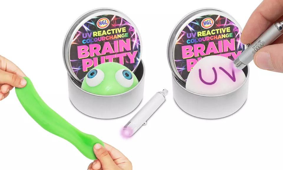 Four Ozbozz UV-Reactive Colour-Changing Brain Putties with a Pen - Primary Image