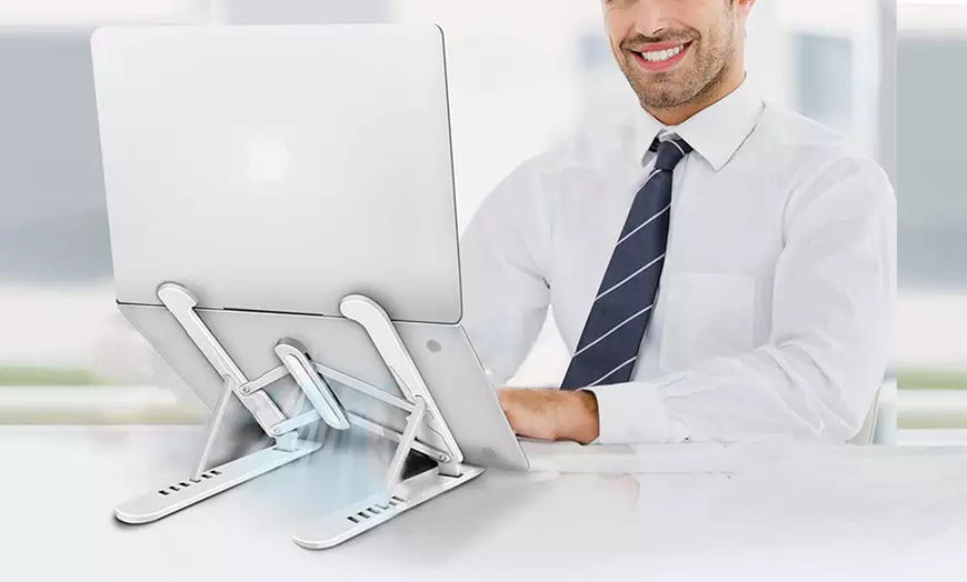 Image 4: 1 of 2 verstelbare en opvouwbare laptopstandaards