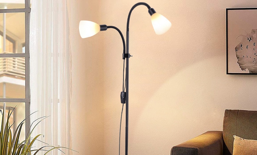 Image 3: Standing Double Headed Floor Lamp with Adjustable Directional Lighting