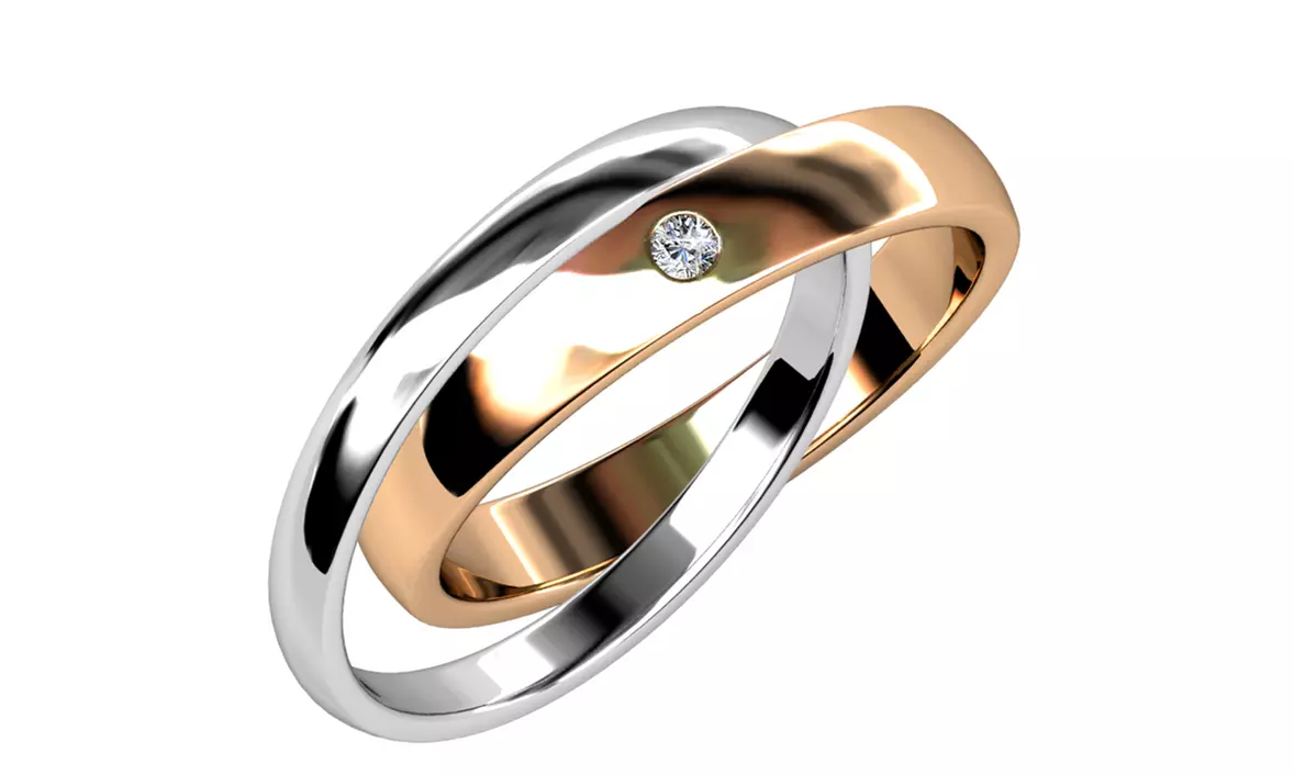 Damen-Doppelring „True Love“, verziert mit Kristallen von Swarovski®, in Silber-Roségold und in der Größe nach Wahl - Primary Image