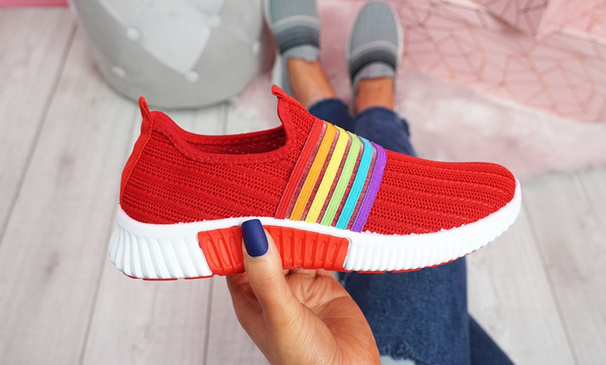 Image 16: Rainbow Knitted Slip-On Trainers