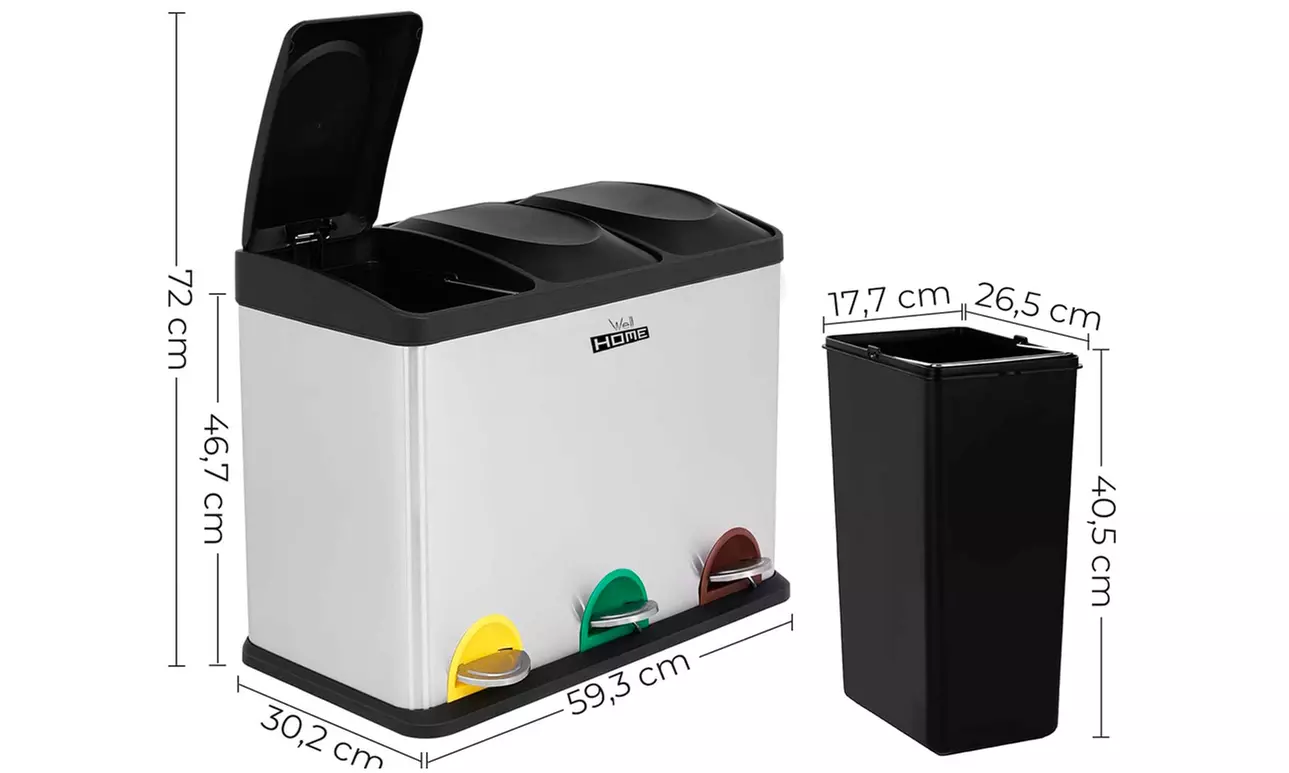 Poubelle écologique tri sélectif 3 compartiments 45 L Wellhome - Image 5