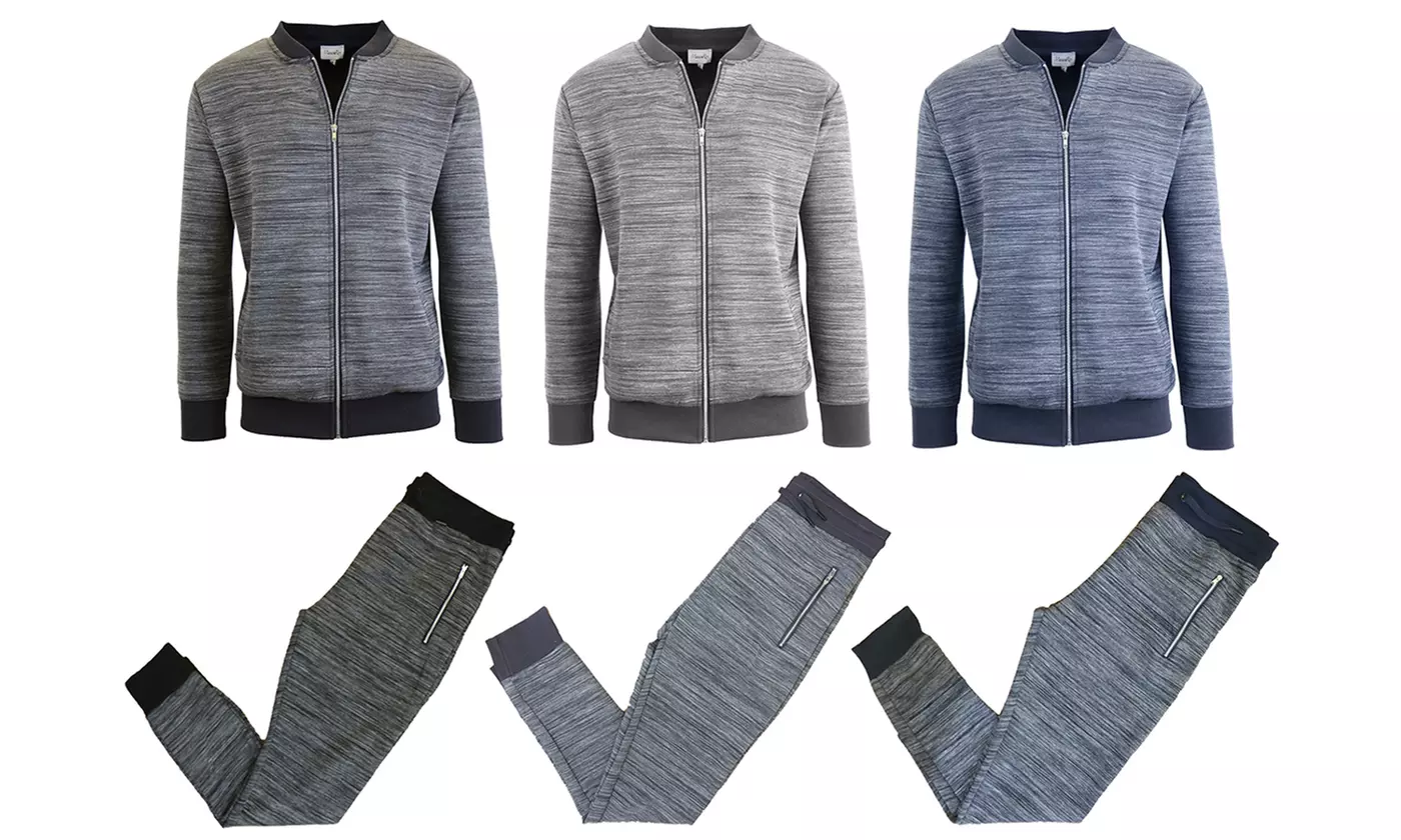 Men's Marled Tech Fleece Stretch Sweater Jacket and Joggers Set - Primary Image