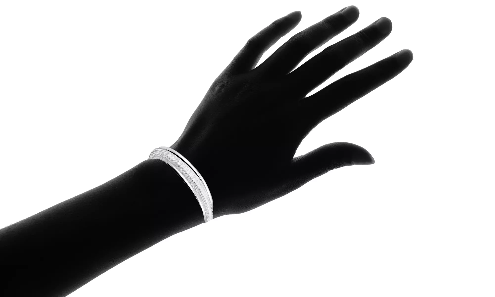 Mesh Double Level Cuff Bangle in Sterling Silver - Second Medium