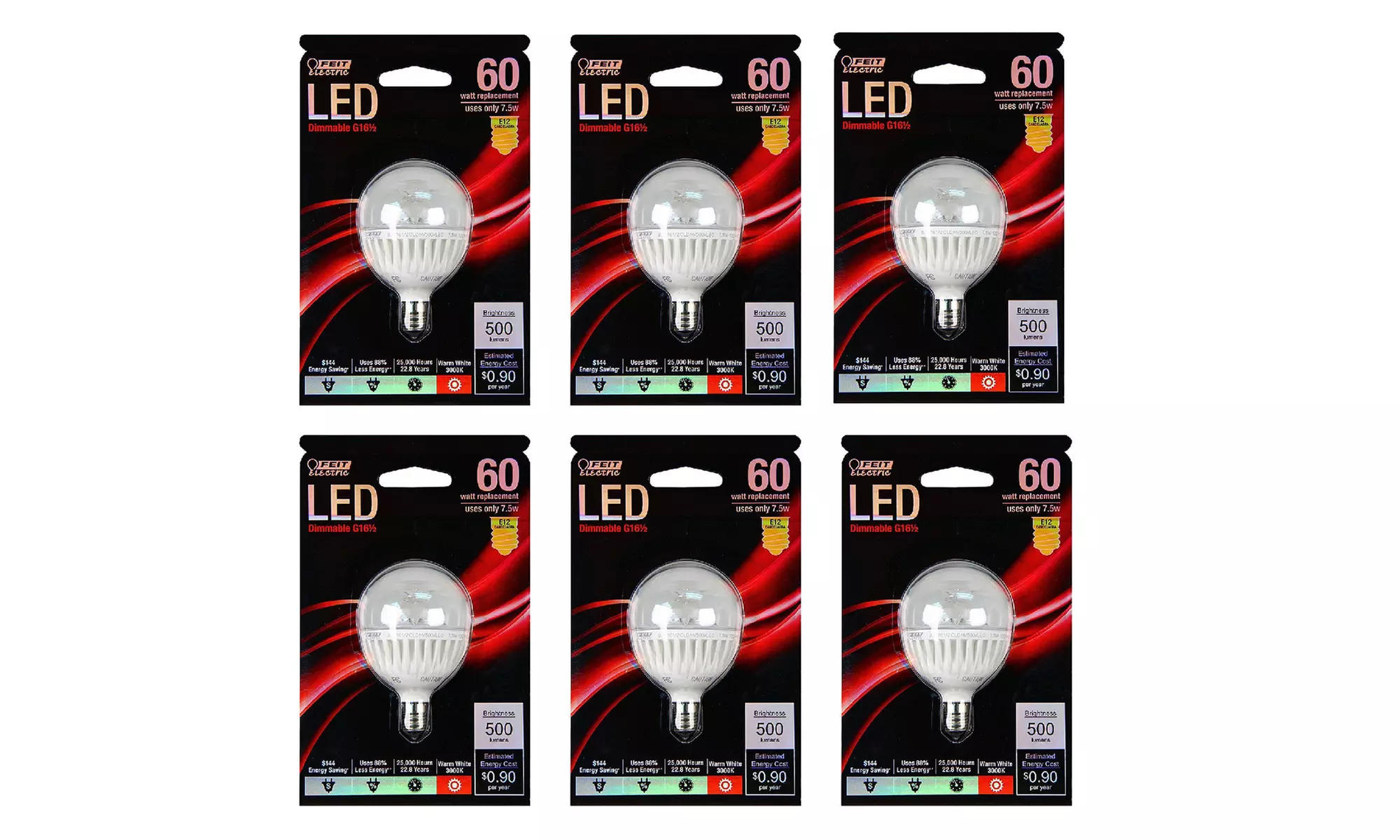Feit 40- or 60-Watt Equivalent G16.5 LED Light Bulbs (10-Pack) - Second Medium
