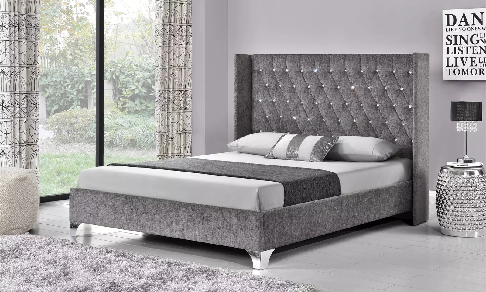 Drogo Diamante Button Wingback Bed Frame with Optional Mattress - Primary Image