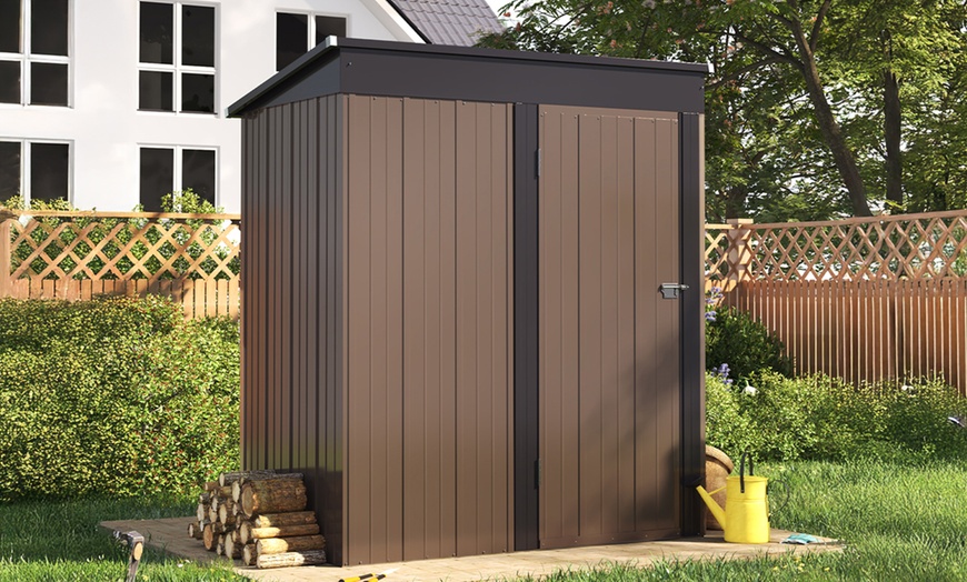 Image 1: Heavy-Duty Lockable Metal Garden Shed with Sloped Roof
