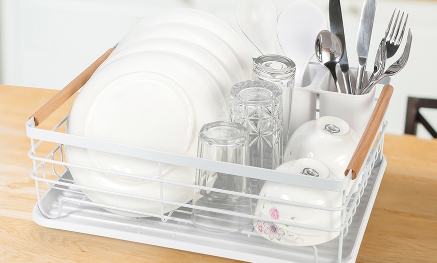 Image 16: Three-Piece Dish Drainer with Drip Tray and Cutlery Holder