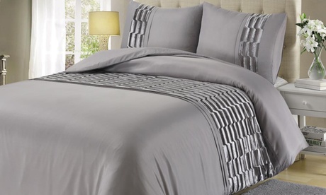 Ensemble housse de couette en microfibre avec détails en suède de velours