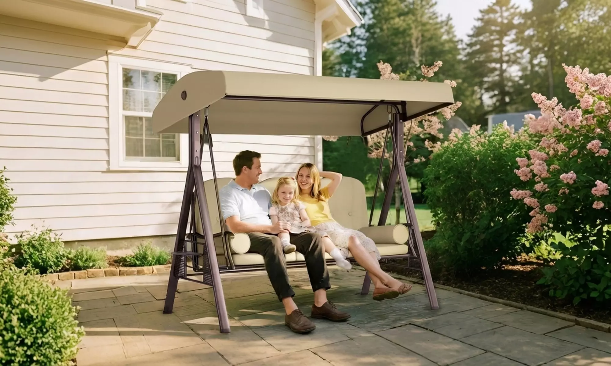 Outsunny 3-Seater Garden Swing Chair with Adjustable Canopy