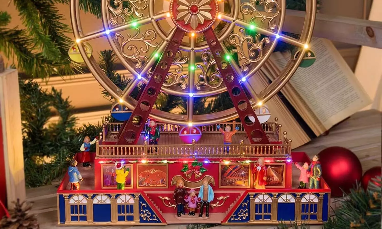 Weihnachtliche Szene mit Musik und Beleuchtung