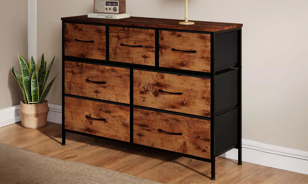 Fabric Chest of Drawers Collection - Rustic Wood & Grey Storage Units
