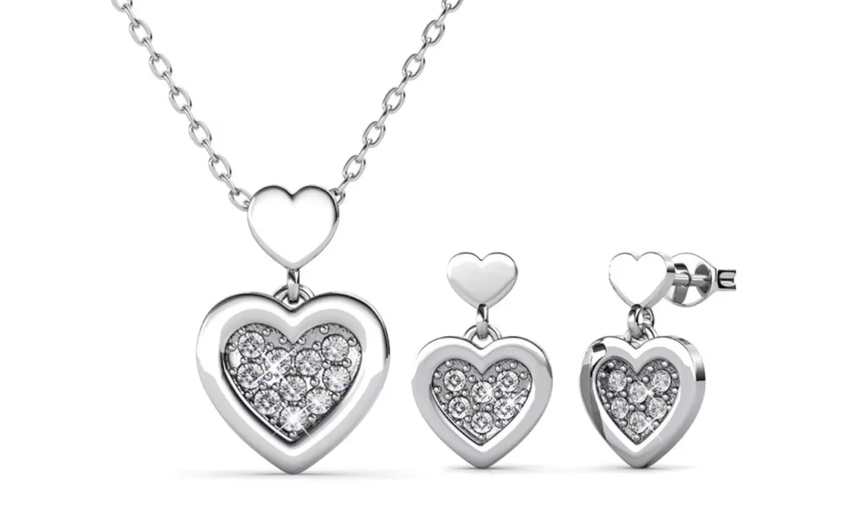 1 ou 2 parures de bijoux avec un collier et des boucles d'oreilles en forme de cœur ornés de cristaux Swarovski® - Image 3