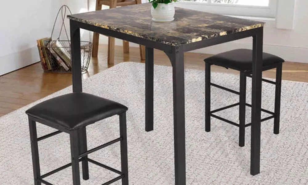 Counter-Height Faux Marble Dining Set with Table and 2 Chairs (3-Piece) - Second Medium