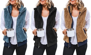 Zipper Pocket Warm Furry Vest Jacket