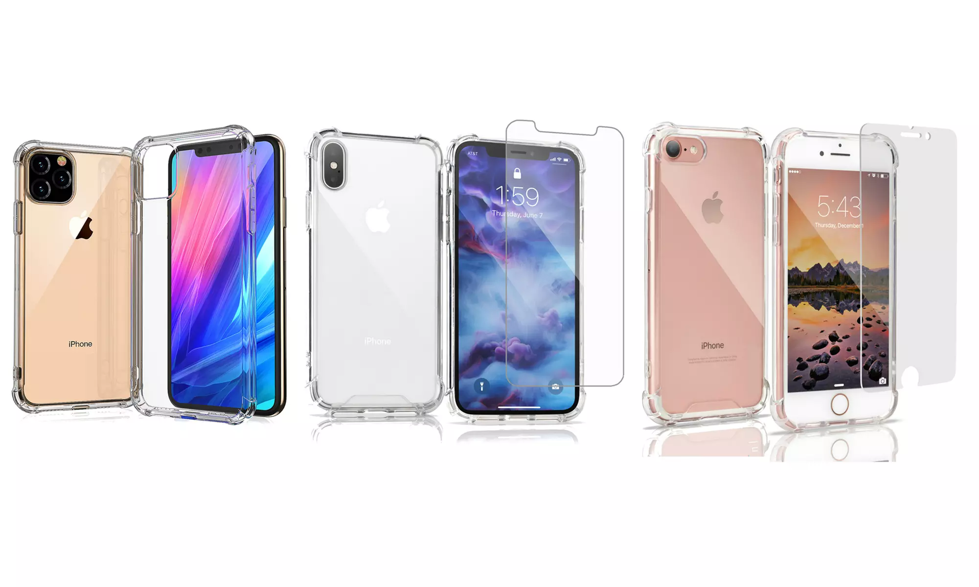 Clear Shockproof Case with Screen Protector for iPhone 7/8, Plus, X/XS, XS Max, XR, 11, 11 Pro, 11 Pro Max - Primary Image