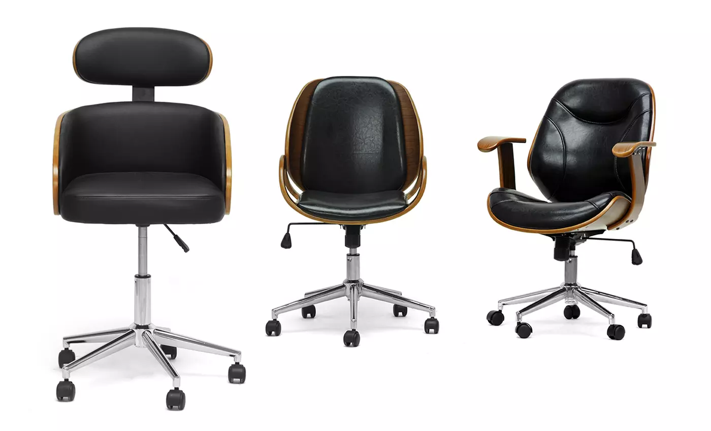 Modern Walnut-and-Black Office Chairs - Primary Image