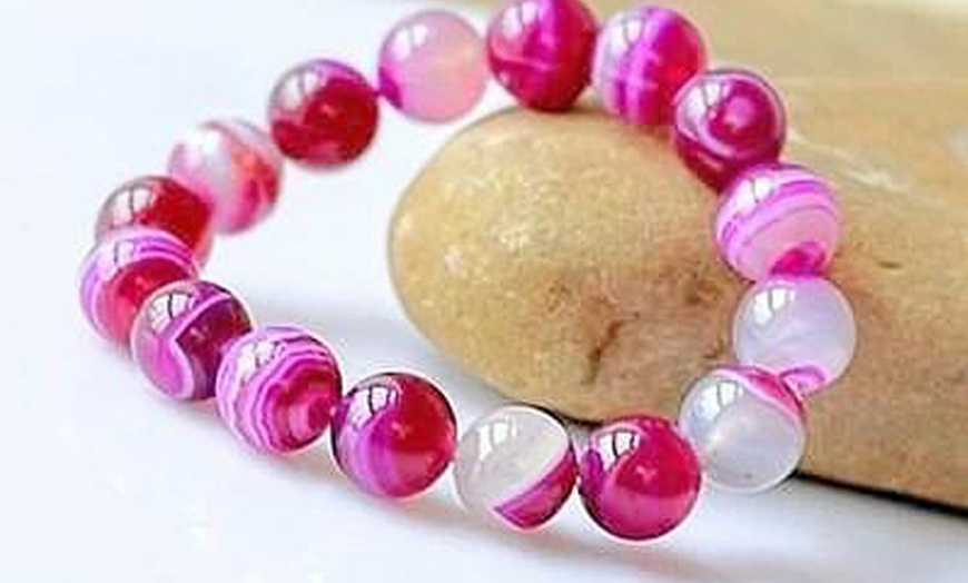 Image 1: Pulsera de cuentas con piedras ágata en color rosa