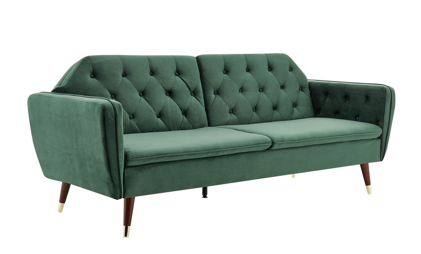 Image 16: Three-Seater Velvet Click Clack Sofa Bed