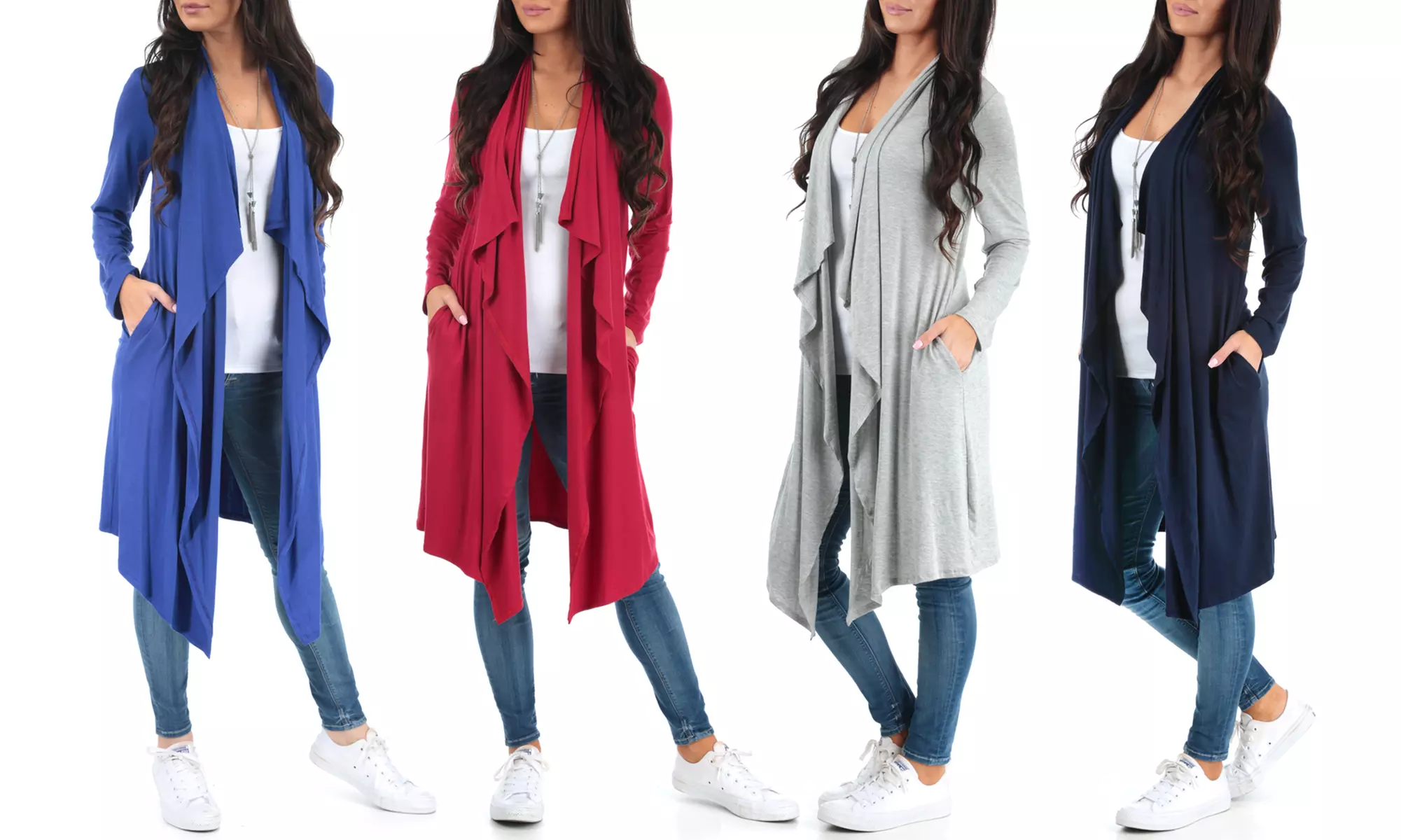 Women's Draped Cardigan with Pockets. Plus Sizes Available. - Primary Image