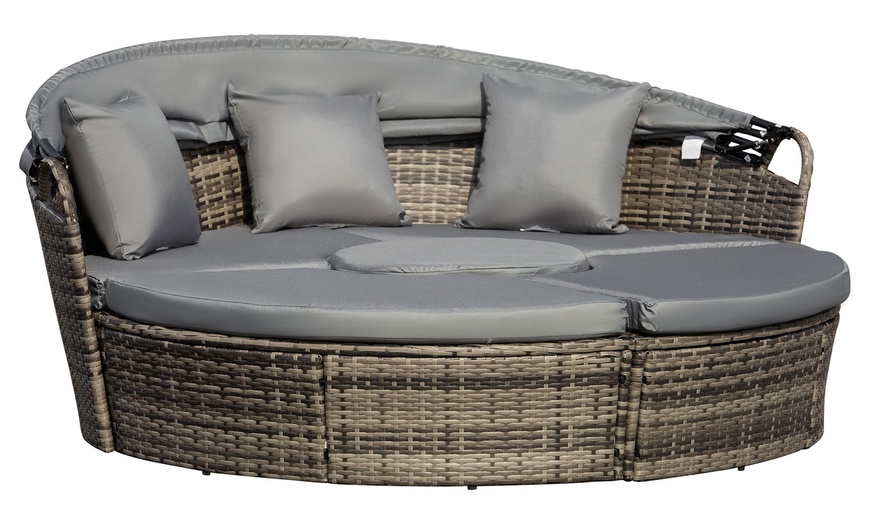 Image 7: Outsunny Hybrid Rattan Effect Loungers with Cushions and Canopy