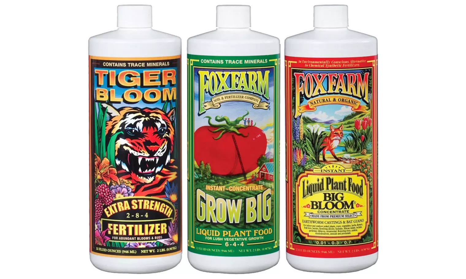 Fox Farm Nutrients: Grow Big, Tiger Bloom, Big Bloom (3-Pack; 16 Oz.) - Primary Image