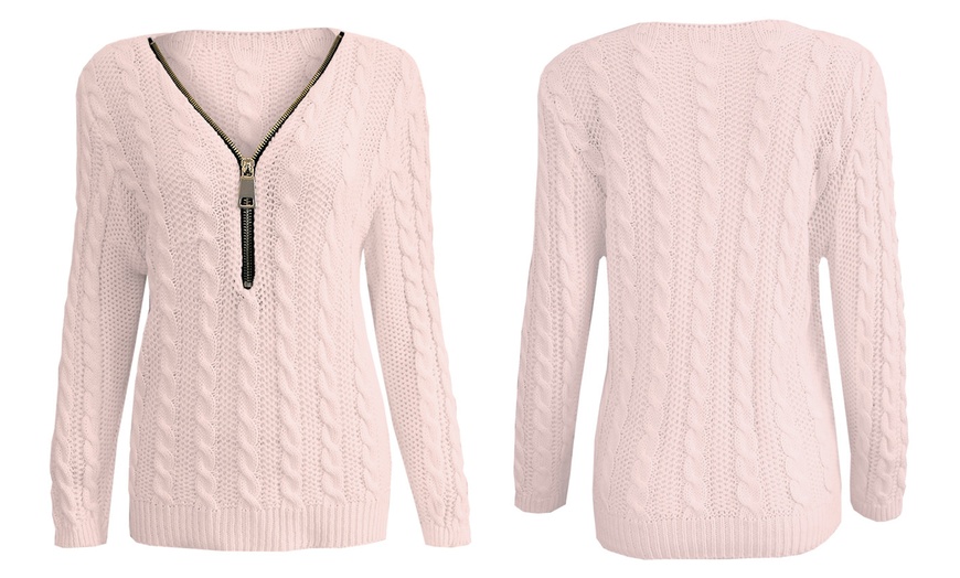 Image 10: Women's Zip Front Cable Knit Jumper