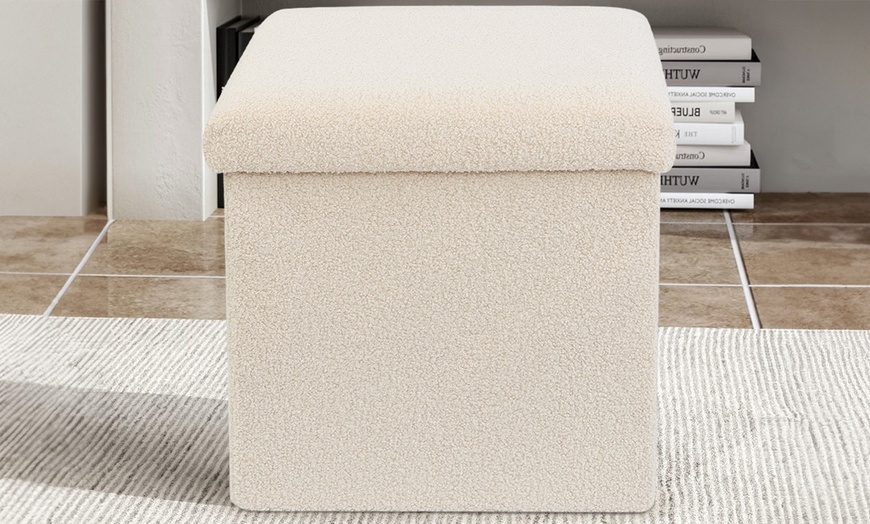 Image 4: Teddy Boucle Storage Ottoman or Foldable Cube Footstool