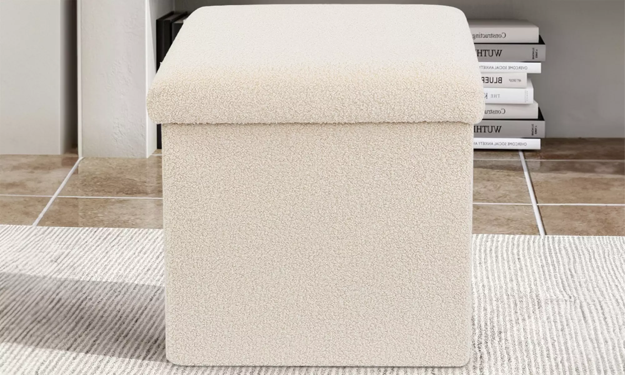 Teddy Boucle Storage Ottoman or Foldable Cube Footstool