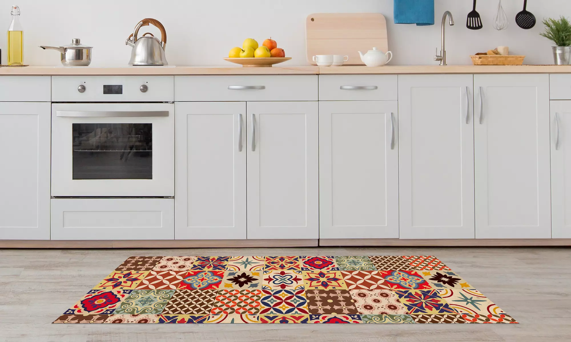 Alfombra de cocina con diseño de azulejos y reverso antideslizante