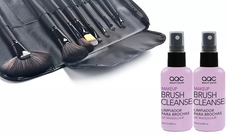 1 ou 2 sets de 10 pinceaux de maquillage SDI-Paris avec brosse en silicone nettoyante et spray désinfectant en option - Second Medium