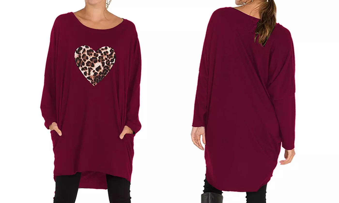 Leopard Motif Print Oversized Top