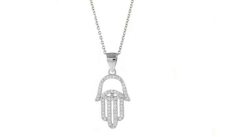 Italian Made 925 Sterling Silver Hamsa Hand Evil Eye Pendant Necklace 18 Inch 18 Inch Sterling Silver