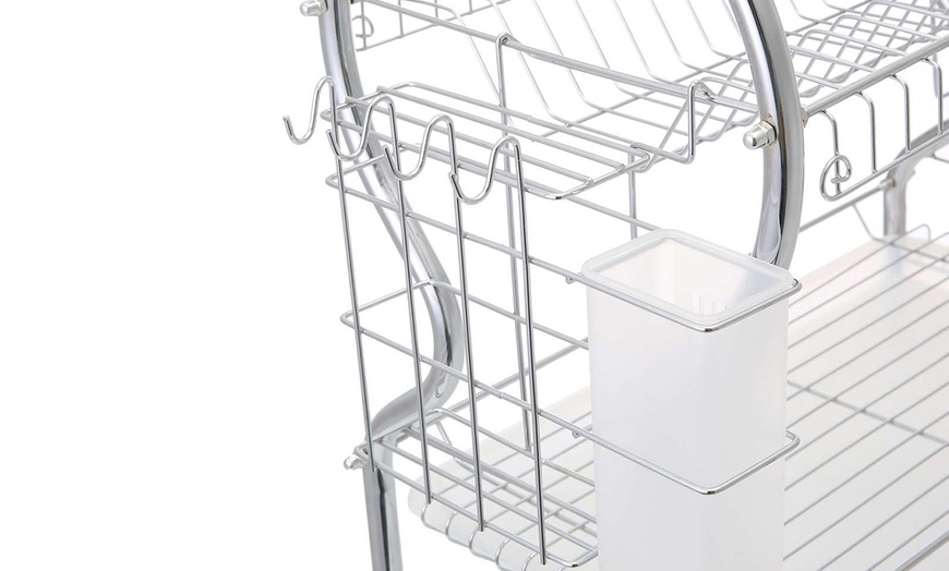 Image 6: Three-Tier Dish Drainer Rack Plate Draining Tray Board