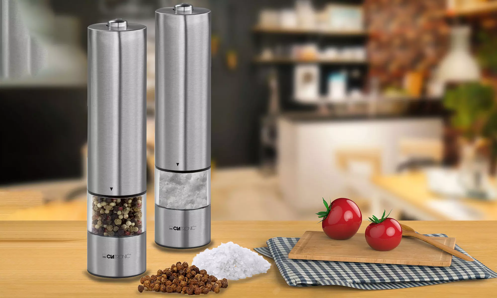 Lot de 2 moulins électriques en acier inoxydable, pour sel et poivre par Clatronic - Primary Image