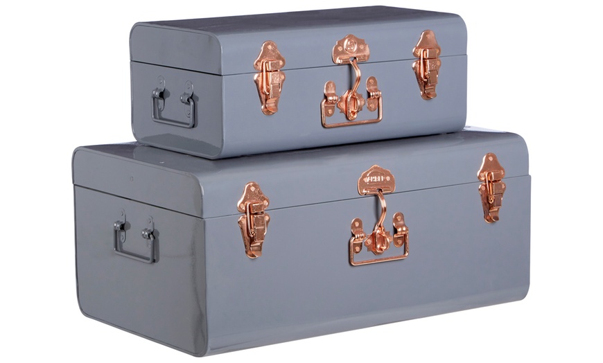 Image 14: Set of Two Metal Storage Trunks