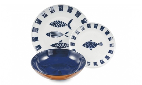 Servizio da 18 piatti in porcellana e gres Villa D'Este El Pescado