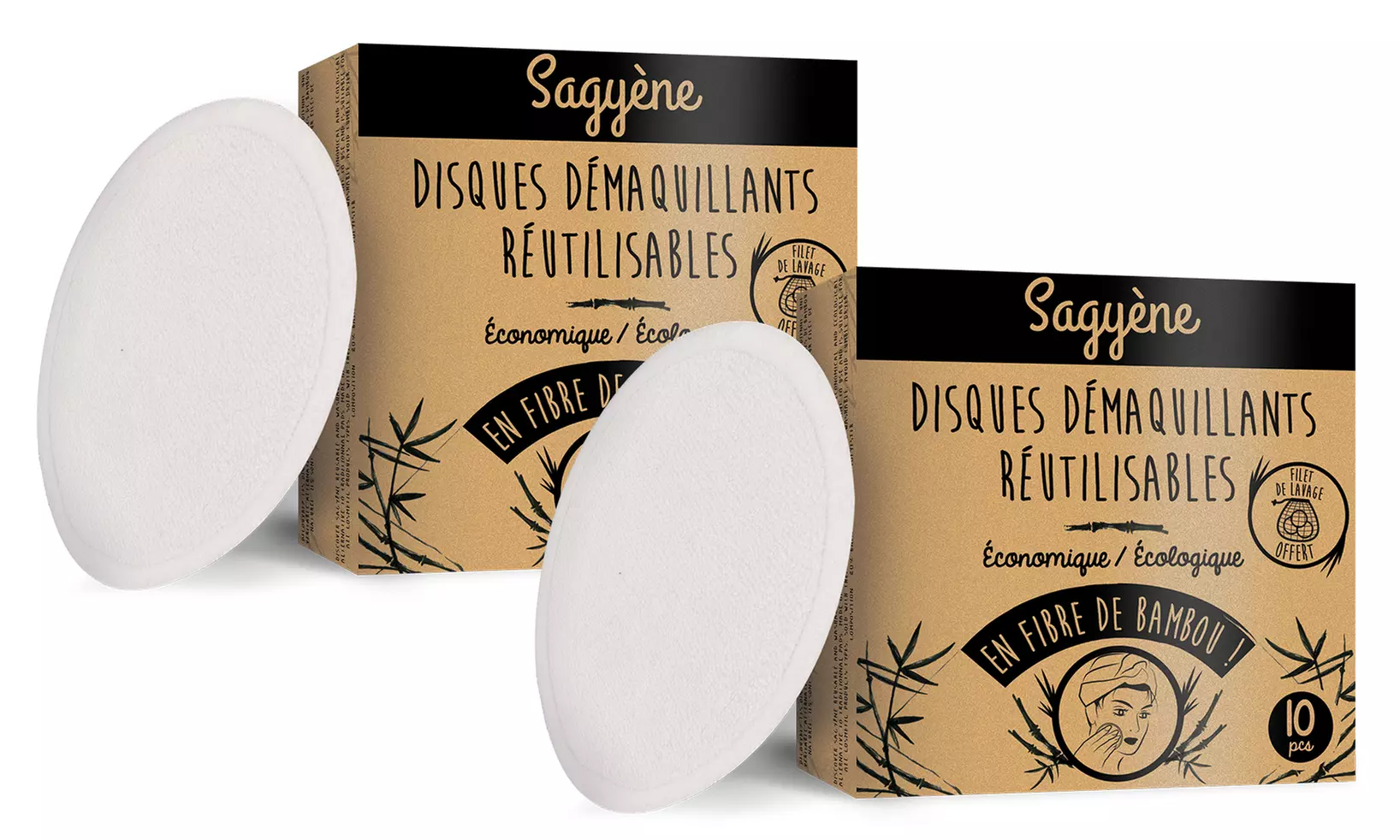 10 ou 20 disques démaquillants lavables et réutilisables Sagyène - Second Medium