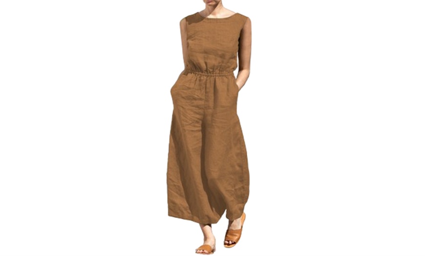 Image 7: Women's Casual High Waist Sleeveless Wide Leg Jumpsuit