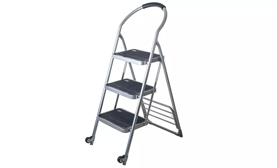Three-Step Folding Ladder Cart in White or Silver - Second Medium