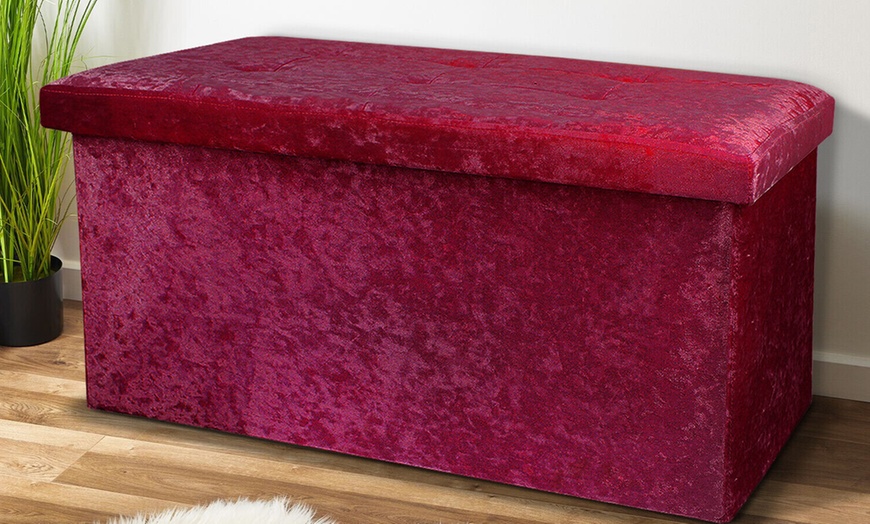 Image 21: Crushed Velvet Folding Storage Ottoman - Double Size